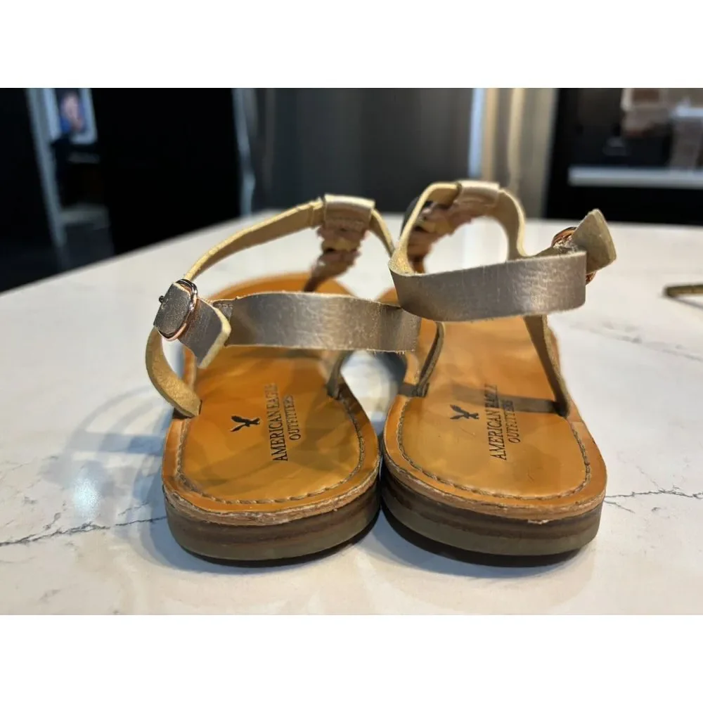 American Eagle Outfitters Sandals Womens 8 Thong Pink‎ Leather T-Strap Flats